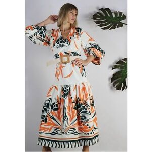 Boho Printed Maxi Dress | V-Neck Long Sleeve | Resort Vacation